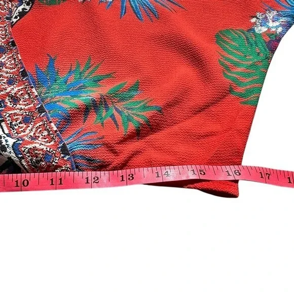 Flying Tomato Wrap Blouse Orange Multicolor Boho Tropical Elastic Waist Medium - Picture 8 of 12
